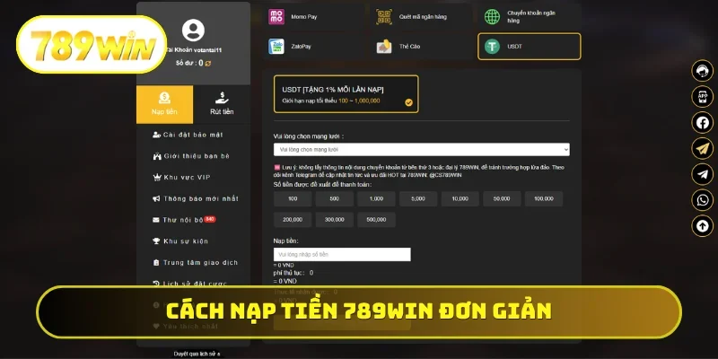 Cách nạp tiền 789WIN đơn giản cho người mới